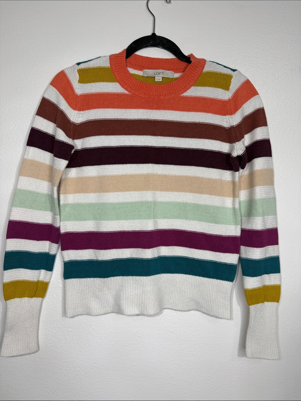 LOFT retro multi stripe cotton sweater Small
